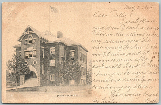 HACKENSACK NJ (?) HIGH SCHOOL 1904 UNDIVIDED ANTIQUE POSTCARD
