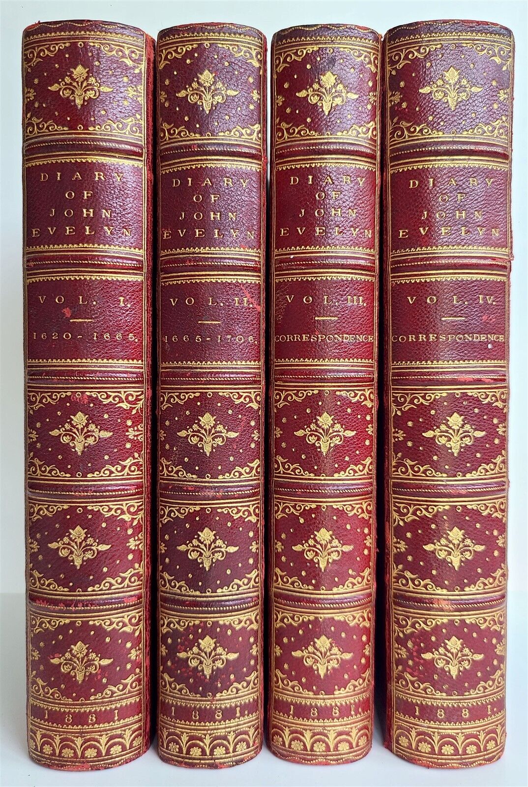 1881 DIARY & CORRESPONDENCE of JOHN EVELYN antique 4 VOLUMES illustrated