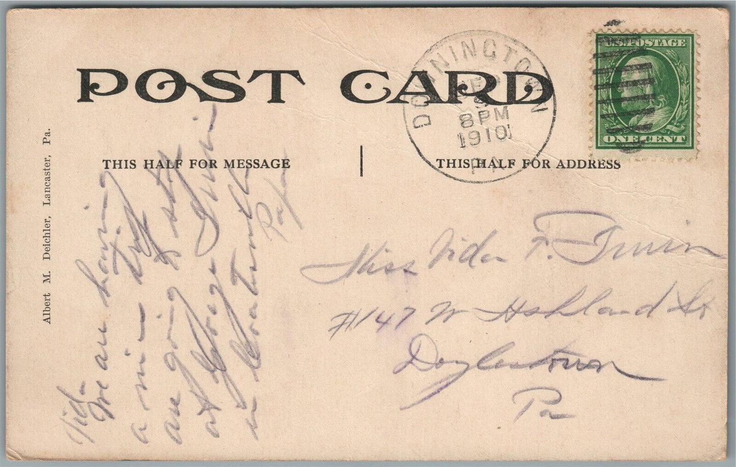 DOWNINGTOWN PA METHODIST CHURCH ANTIQUE POSTCARD