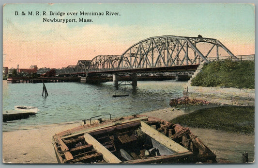 NEWBURYPORT MA RAILROAD BRIDGE ANTIQUE POSTCARD