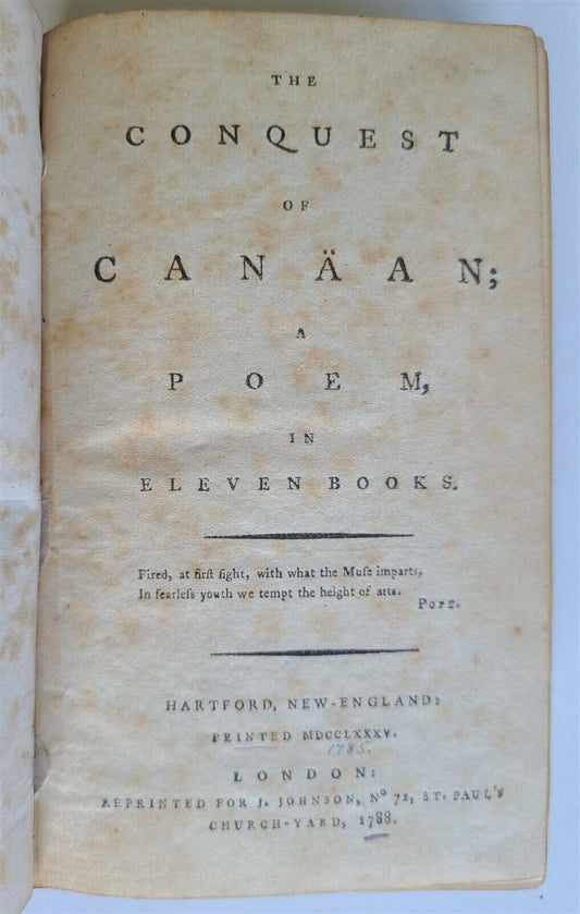 1788 THE CONQUEST of CANAAN a POEM antique POETRY