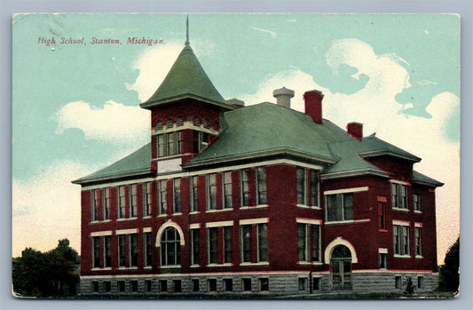 STANTON MI HIGH SCHOOL 1912 ANTIQUE POSTCARD