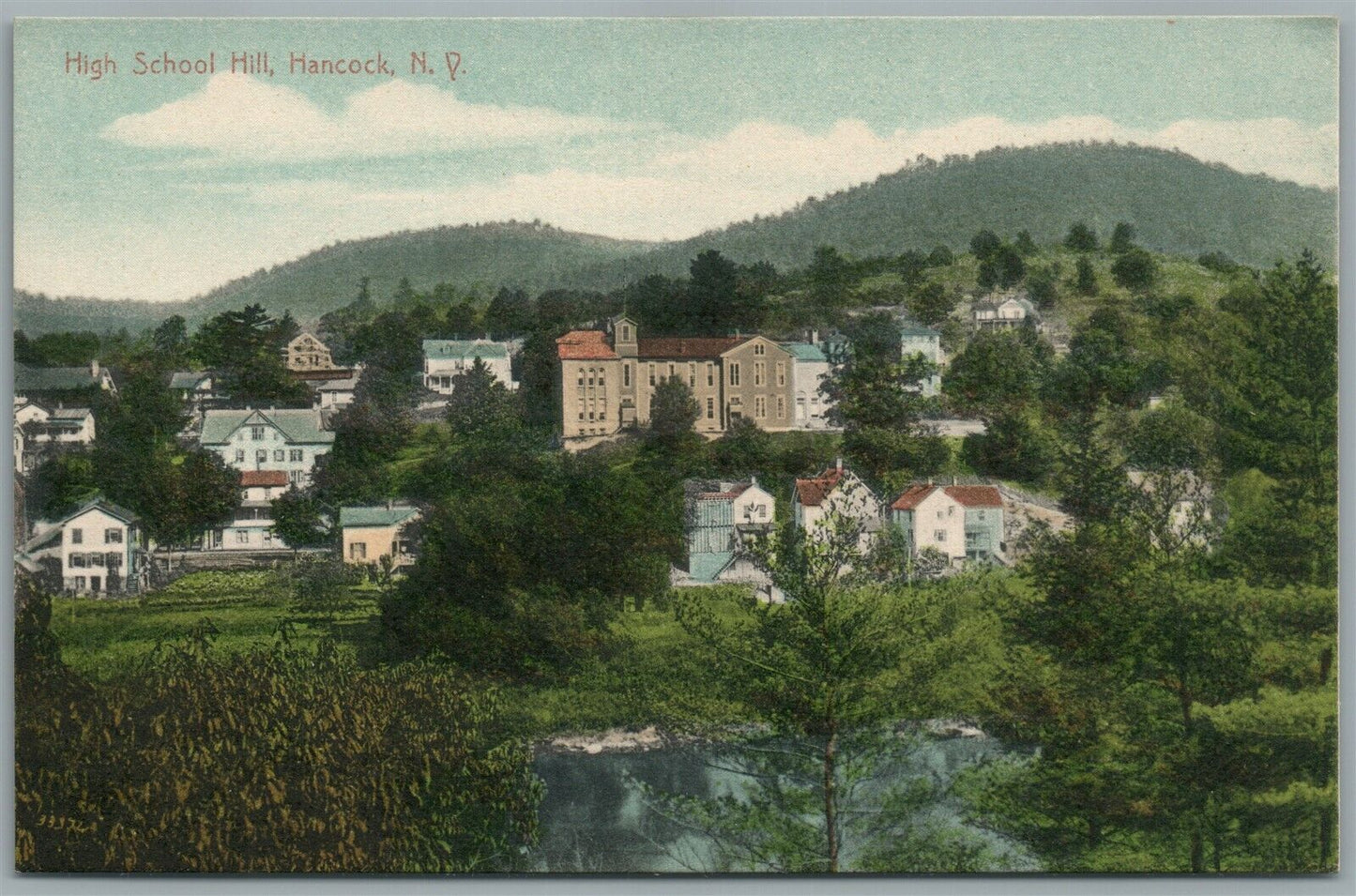 HANCOCK NY HIGH SCHOOL HILL ANTIQUE POSTCARD
