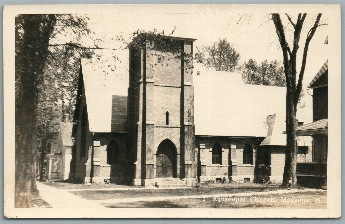 MASSENA NY EPISCOPAL CHURCH ANTIQUE REAL PHOTO POSTCARD RPPC