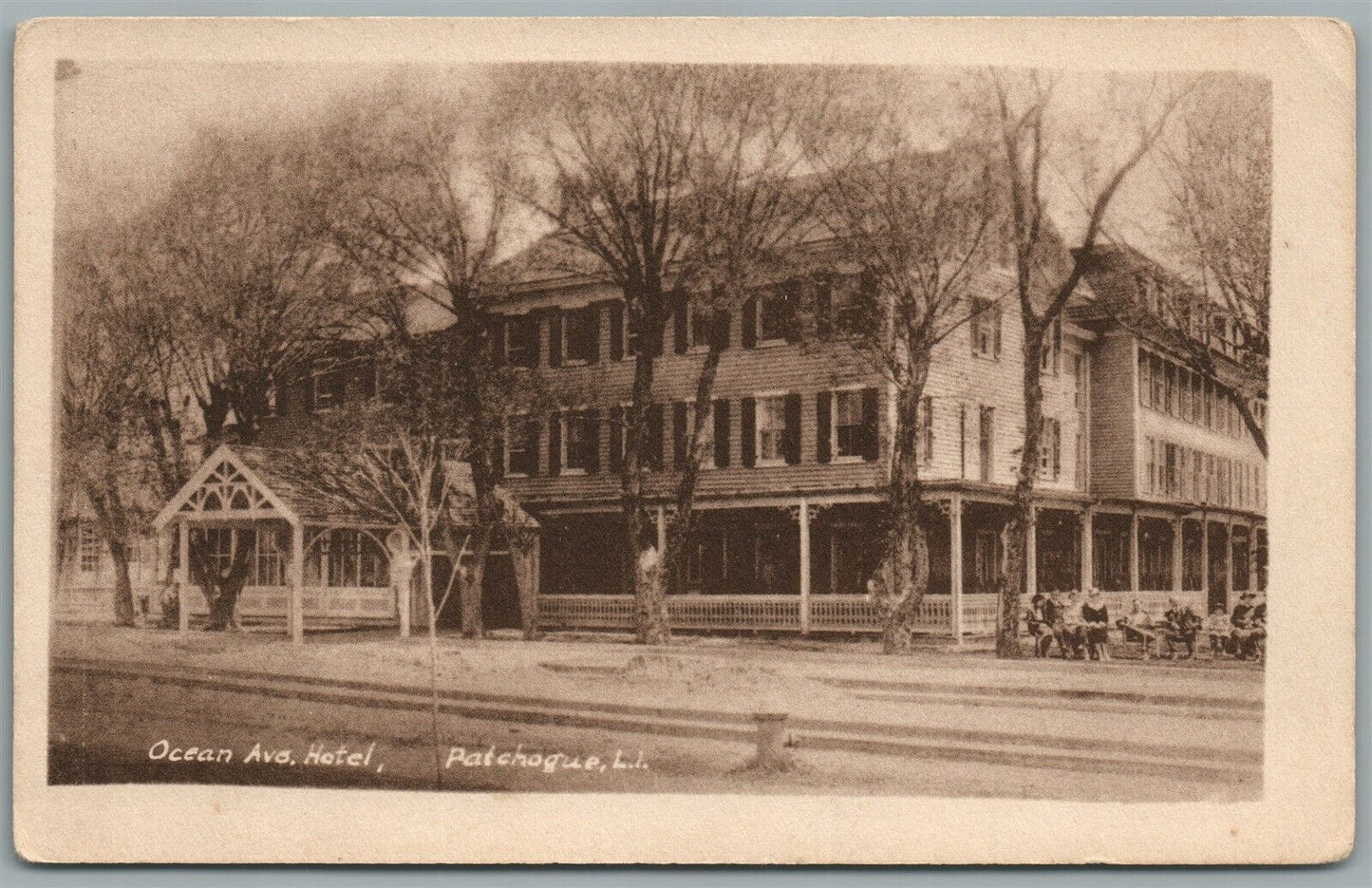 PATCHOGUE LONG ISLAND NY OCEAN AVE. HOTEL ANTIQUE POSTCARD