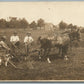 AGRICULTURE SCENE w/ DOG & HORSES ANTIQUE REAL PHOTO POSTCARD RPPC