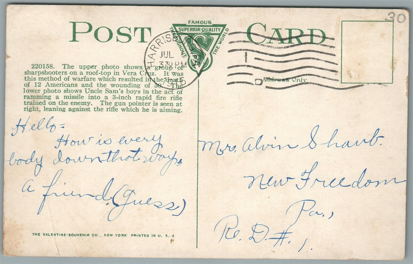 MEXICAN SHARPSHOOTERS & AMERICAN GUNMEN WAR SCENES ANTIQUE POSTCARD