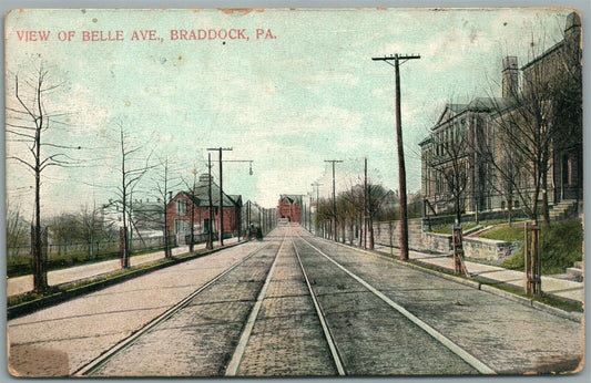 BRADDOCK PA BELLE AVE. ANTIQUE POSTCARD