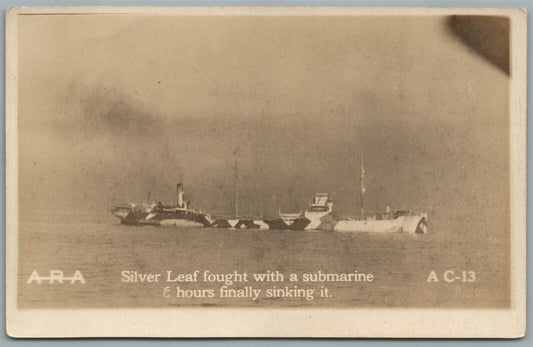 USS SILVER LEAF FOUGHT w/SUBMARINE & SINKING IT ANTIQUE REAL PHOTO POSTCARD RPPC