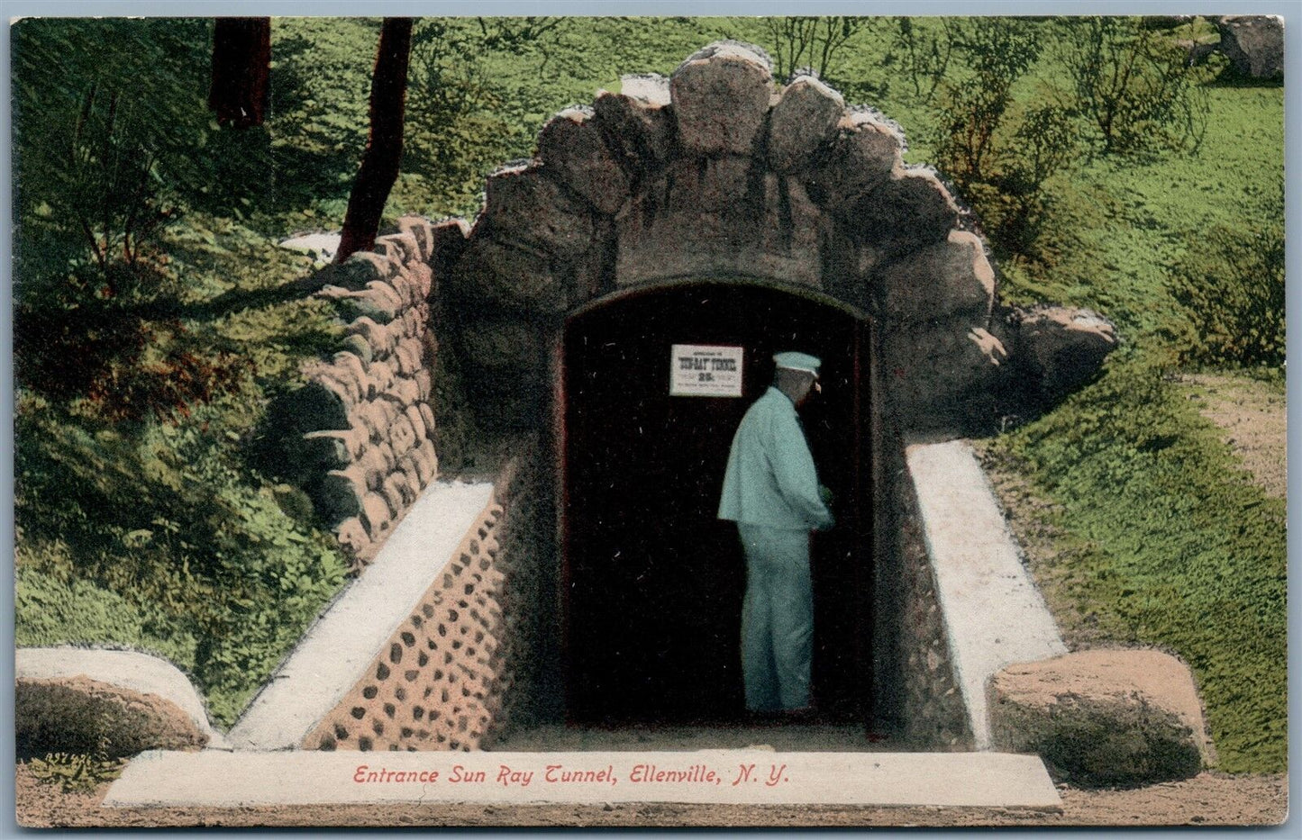 ELLENVILLE NY ENTRANCE SUN RAY TUNNEL ANTIQUE POSTCARD