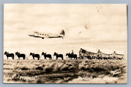 PENDLETON OR PROGRESS ANTIQUE REAL PHOTO POSTCARD RPPC airplane montage collage