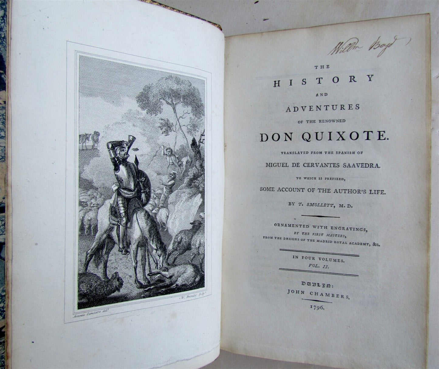 1796 4 volumes CERVANTES HISTORY OF DON QUIXOTE antique in ENGLISH by SMOLLET