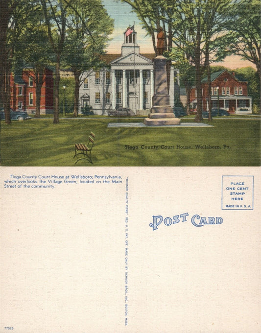 WELLSBORO PA TIOGA COUNTY COURT HOUSE VINTAGE POSTCARD