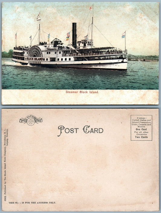 STEAMER BLOCK ISLAND UNDIVIDED ANTIQUE POSTCARD