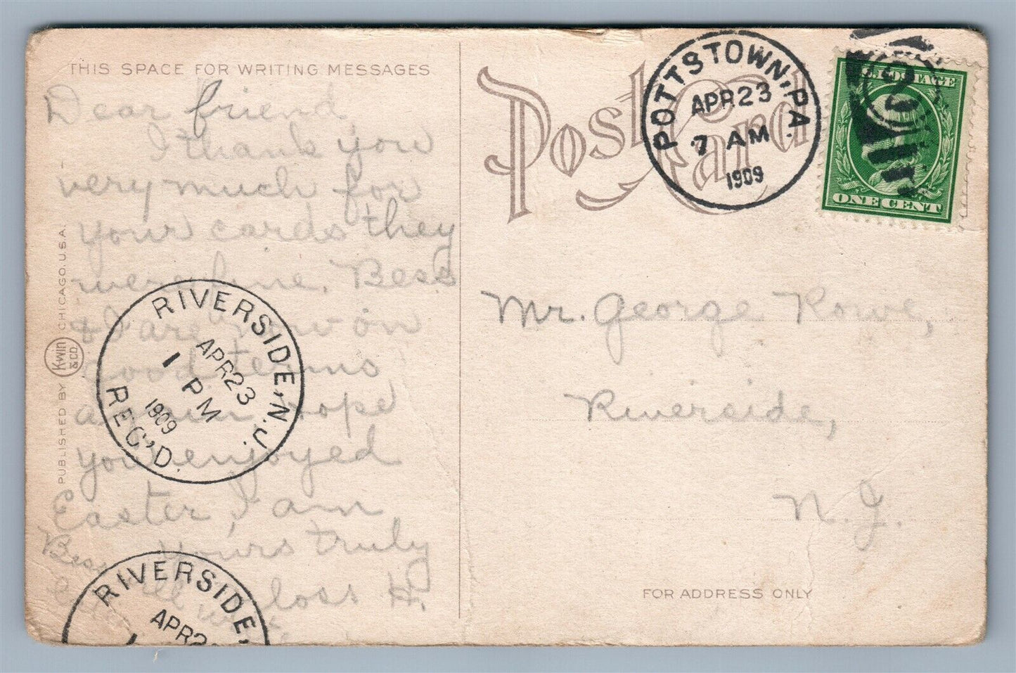 POTTSTOWN PA WARWICK & STEEL CO'S PLANT ANTIQUE POSTCARD CORK CANCEL