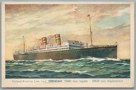 HOLLAND AMERICA LINE SHIP TSS VEENDHAM VINTAGE POSTCARD