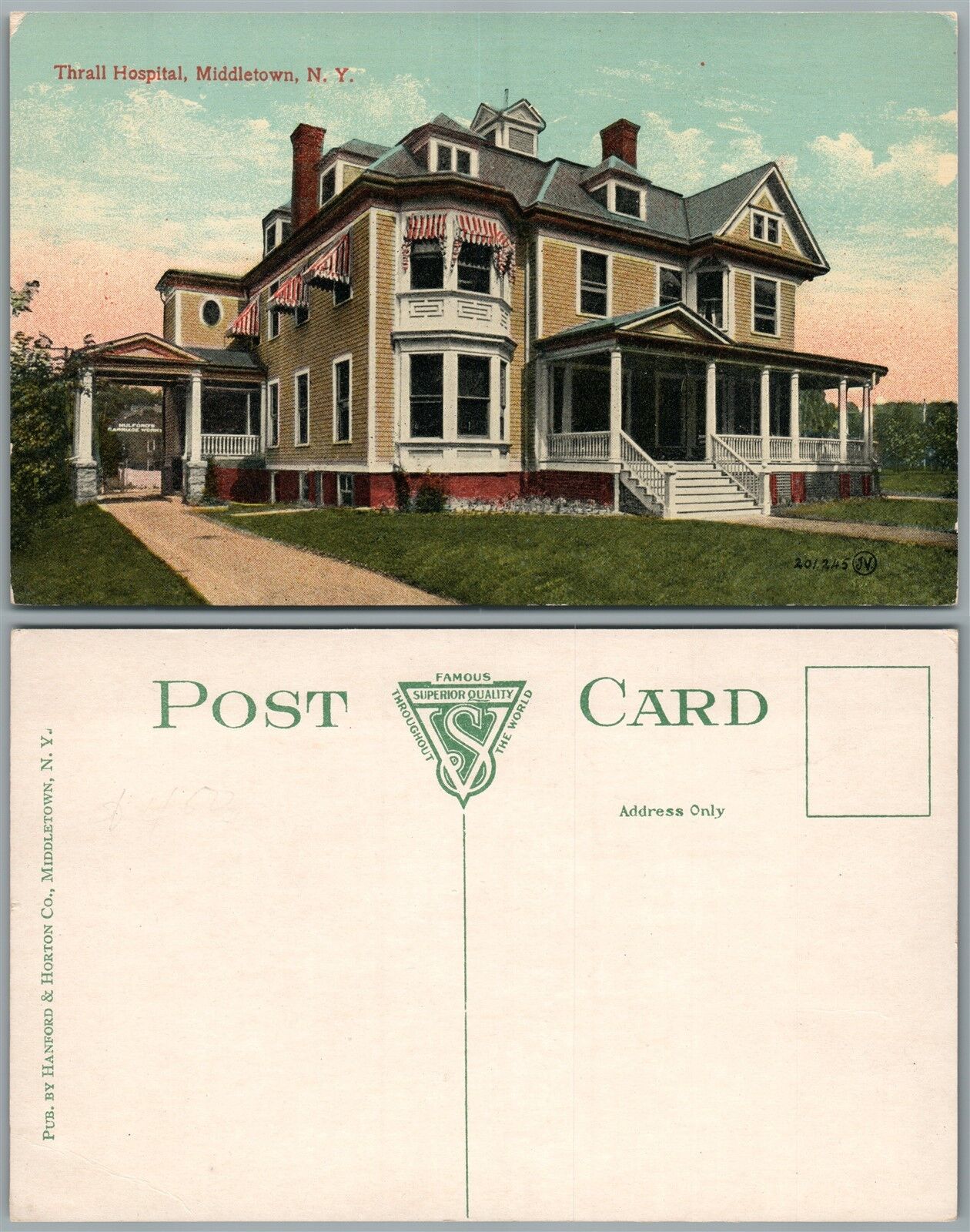 MIDDLETOWN N.Y. THRALL HOSPITAL ANTIQUE POSTCARD