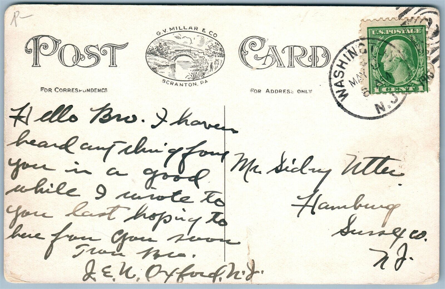 WASHINGTON NJ EAST CHURCH STREET ANTIQUE POSTCARD
