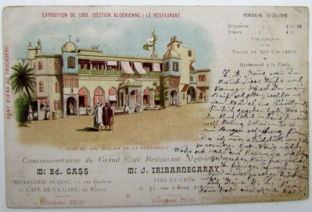 1900 VINTAGE FRENCH ADVERTISIG POSTCARD - ALGERIAN RESTAURANT