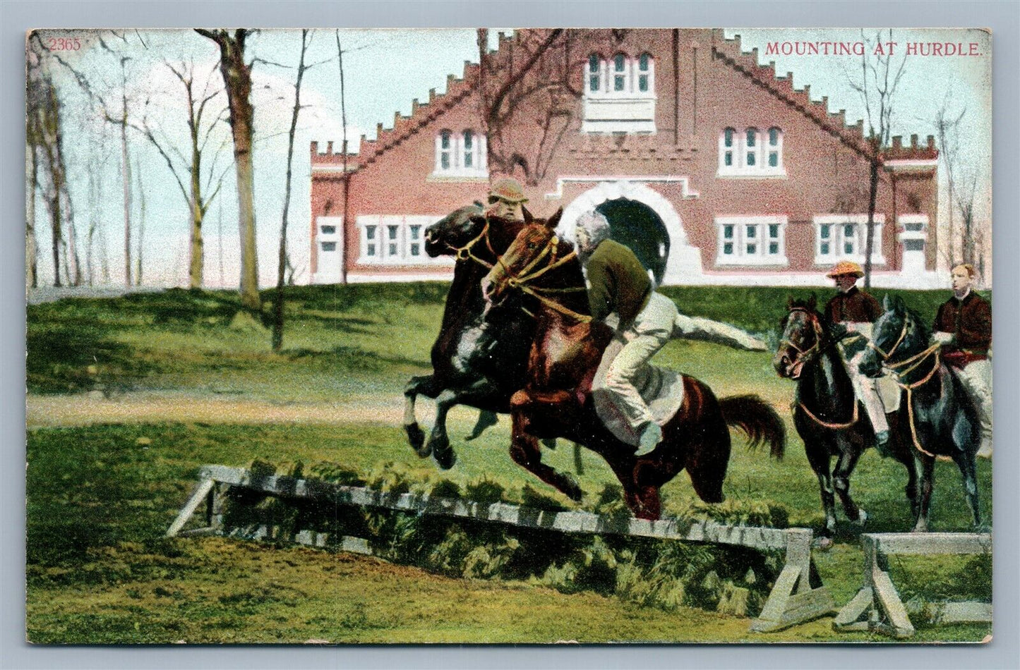 MOUNTING AT HURDLE ANTIQUE WWI POSTCARD