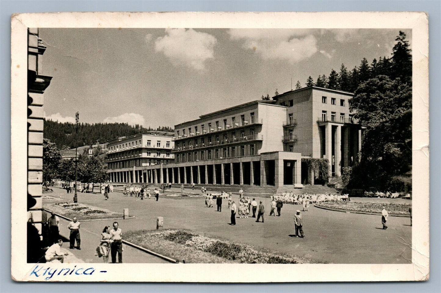 KRYNICA POLAND NOVY DOM ZDROJOWY VINTAGE REAL PHOTO POSTCARD RPPC w/ STAMP