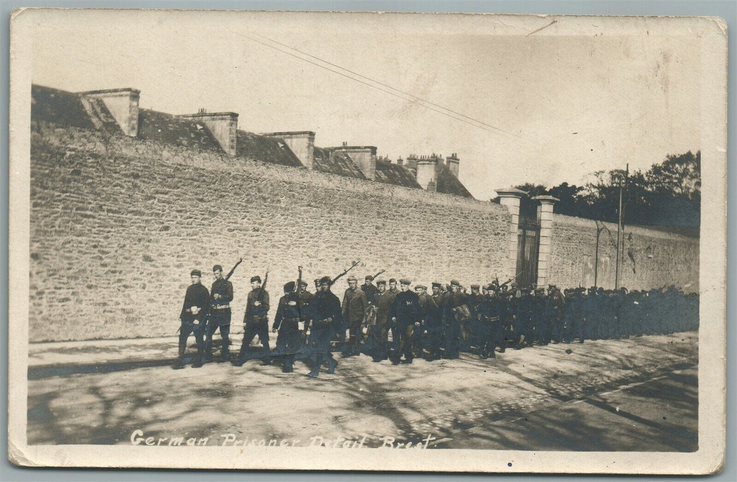 WWI GERMAN PRISONERS in BREST FRANCE ANTIQUE REAL PHOTO POSTCARD RPPC
