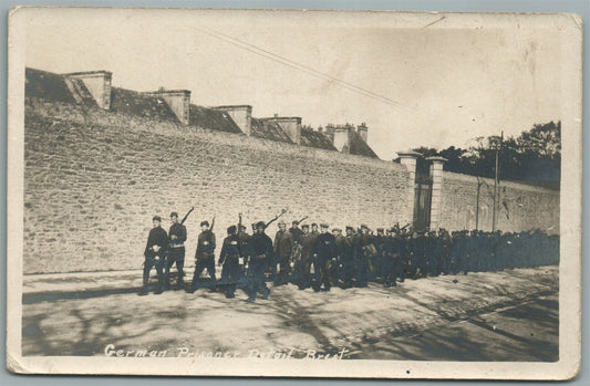 WWI GERMAN PRISONERS in BREST FRANCE ANTIQUE REAL PHOTO POSTCARD RPPC