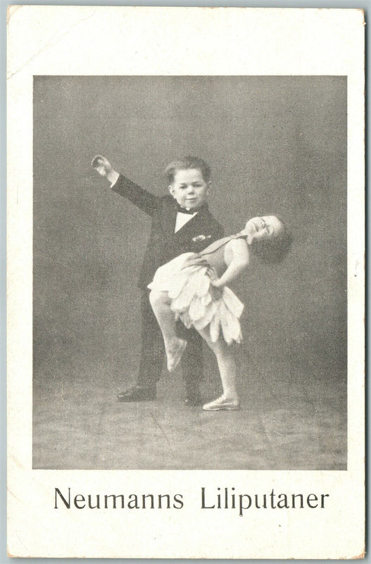 MIDGETS DANCING NEUMANN'S LILIPUTANER GERMAN ANTIQUE POSTCARD