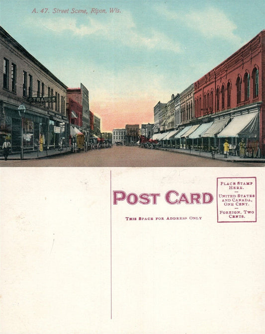 RIPON WI STREET SCENE ANTIQUE POSTCARD