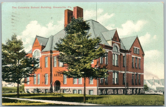 GREENVILLE PA COLUMBIA SCHOOL 1910 ANTIQUE POSTCARD