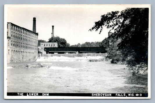 SHEYBOGAN FALLS WI THE LOWER DAM VINTAGE REAL PHOTO POSTCARD RPPC