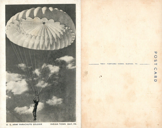INDIAN TOWN GAP U.S.ARMY PARACHUTE SOLDIER VINTAGE POSTCARD