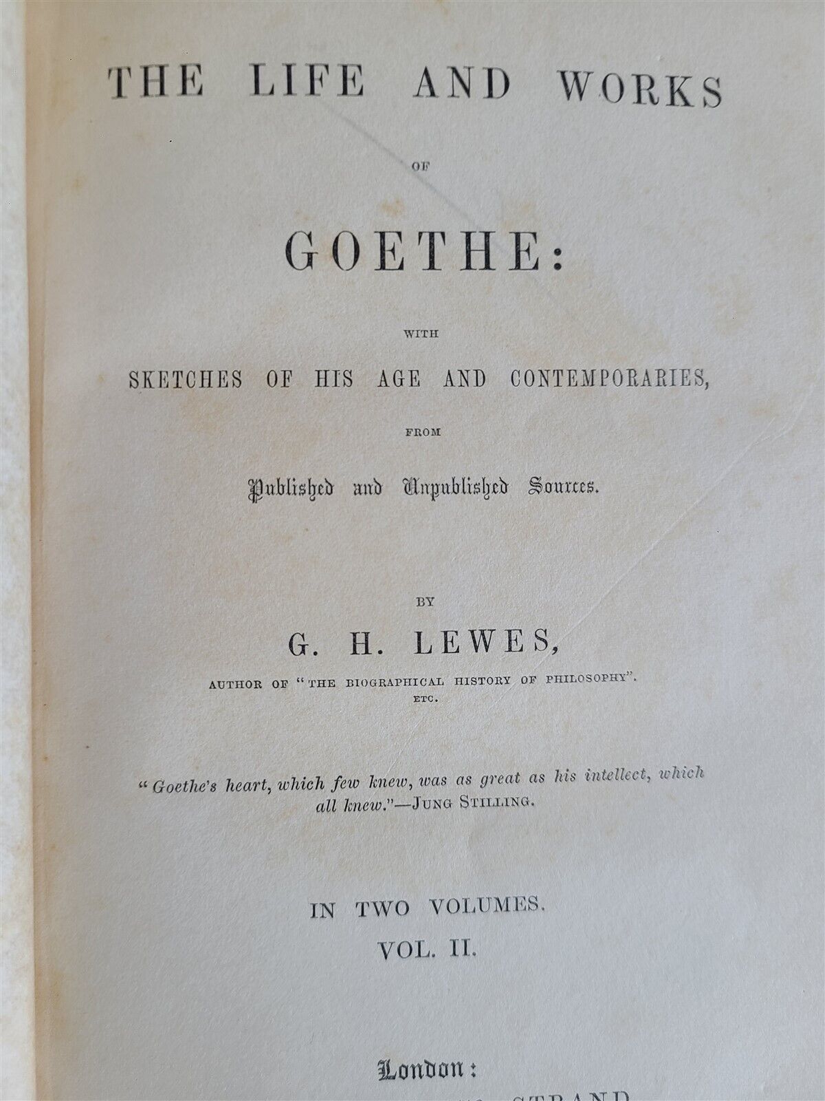 1855 THE LIFE & WORKS of GOETHE by G.H.LEWES 2 volumes ANTIQUE