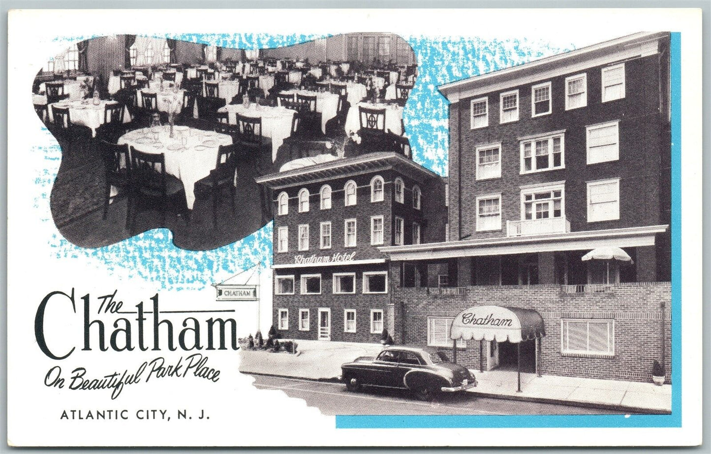 ATLANTIC CITY N.J. CHATHAM HOTEL on PARK PLACE VINTAGE POSTCARD