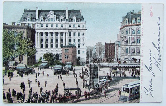VINTAGE UNDIVIDED POSTCARD HALL OF RECORDS & CITY HALL PARK NEW YORK