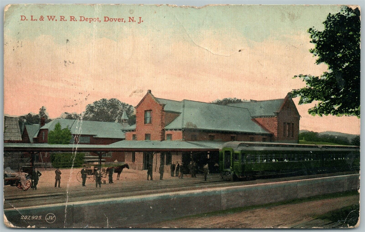 DOVER NJ RAILROAD DEPOT RAILWAY STATION 1914 ANTIQUE POSTCARD