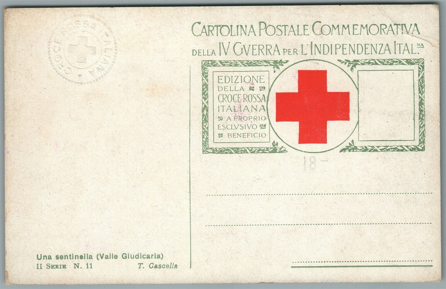 WWI ERA ITALIAN RED CROSS MILITARY ANTIQUE POSTCARD UNA SENTINELLA