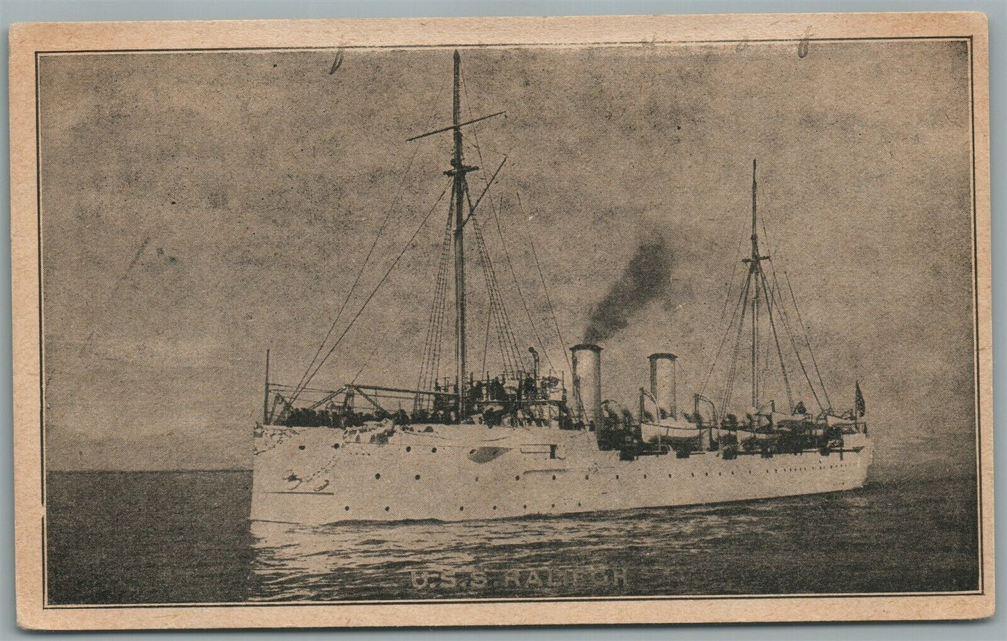 MILITARY SHIP USS RALEIGH ANTIQUE POSTCARD