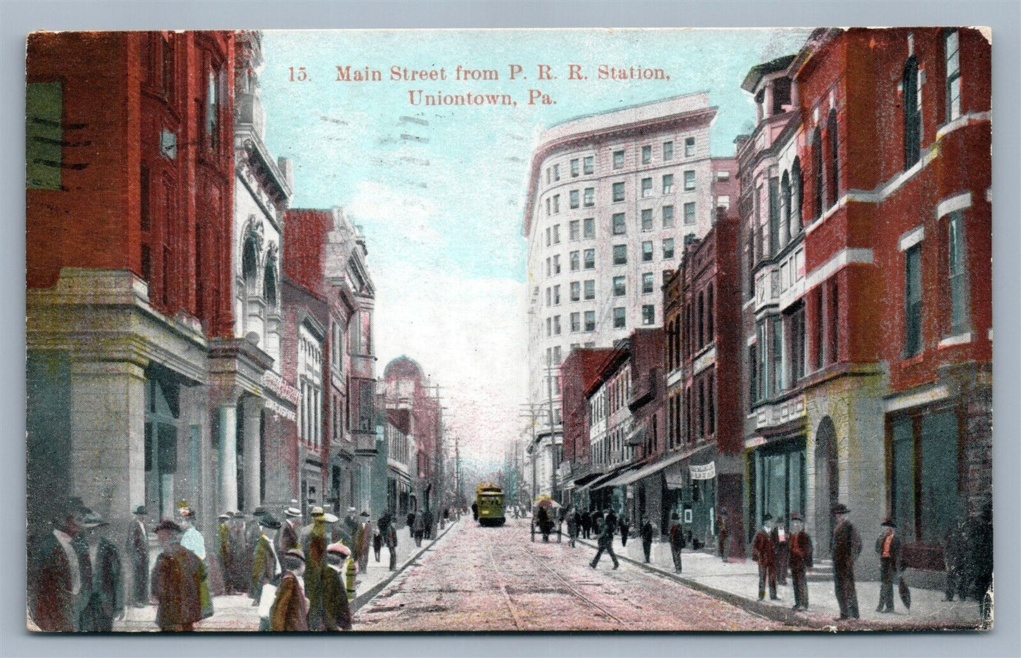 UNION TOWN PA MAIN STREET FROM RAILROAD STATION ANTIQUE POSTCARD