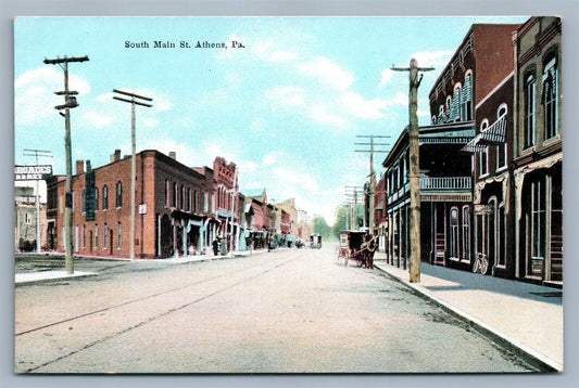 ATHENS PA SOUTH MAIN STREET ANTIQUE POSTCARD