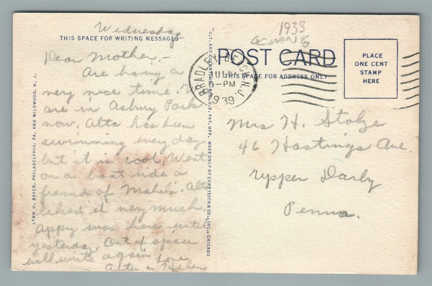 TOM'S RIVER NJ STATE HWY BRIDGE & BOART HARBOR VINTAGE POSTCARD