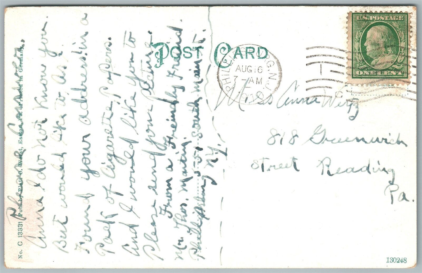PHILLIPSBURG NJ LOWELL SCHOOL SOUTH MAIN & LITGRAVE STREET 1910 ANTIQUE POSTCARD