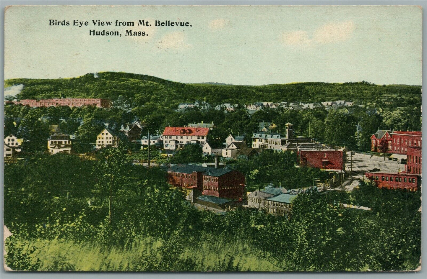 HUDSON MA VIEW FROM MT. BELLEVUE ANTIQUE POSTCARD