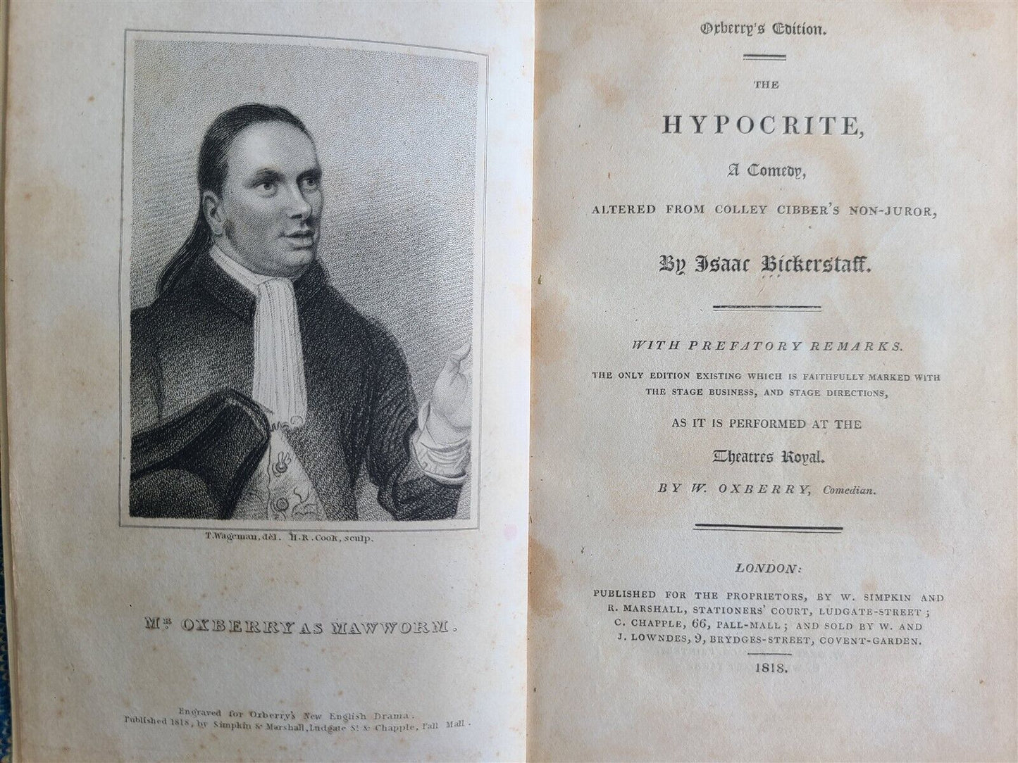 1818 HYPOCRITE A COMEDY by ISAAC BICKERSTAFF antique ILLUSTRATED