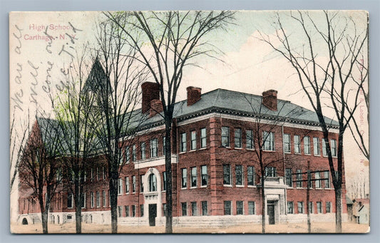 CARTHAGE NY HIGH SCHOOL 1907 ANTIQUE POSTCARD