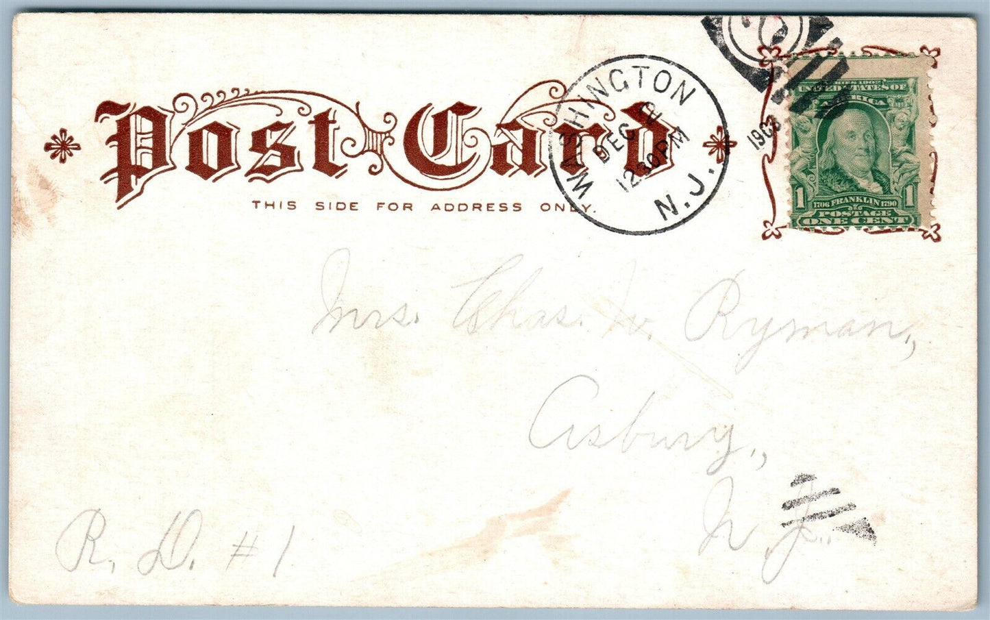 WASHINGTON NJ THOMPSON BAKER & CONFECTIONER ICE CREAM PAVILION ANTIQUE POSTCARD