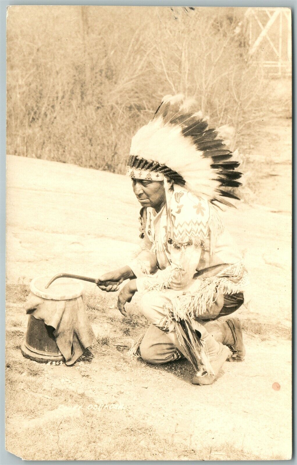 AMERICAN INDIAN CHIEF OSHKOSH ANTIQUE REAL PHOTO POSTCARD RPPC