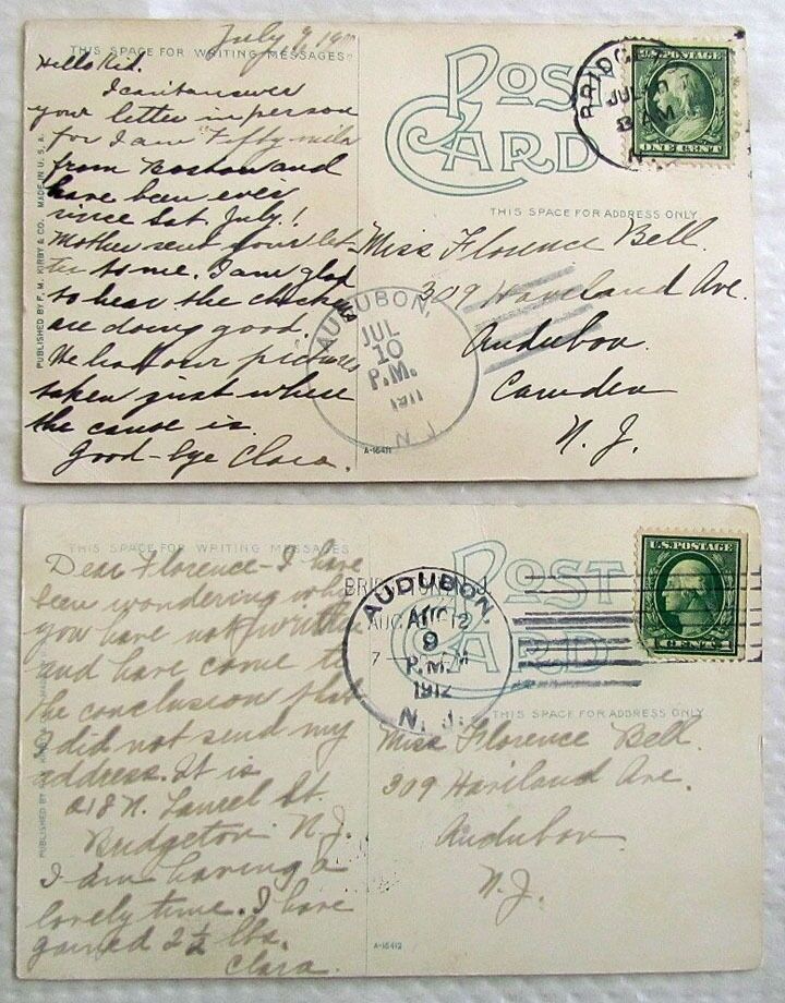 LOT OF 2 CITY PARK BRIDGETON N.J. 1911-12 ANTIQUE POSTCARDS