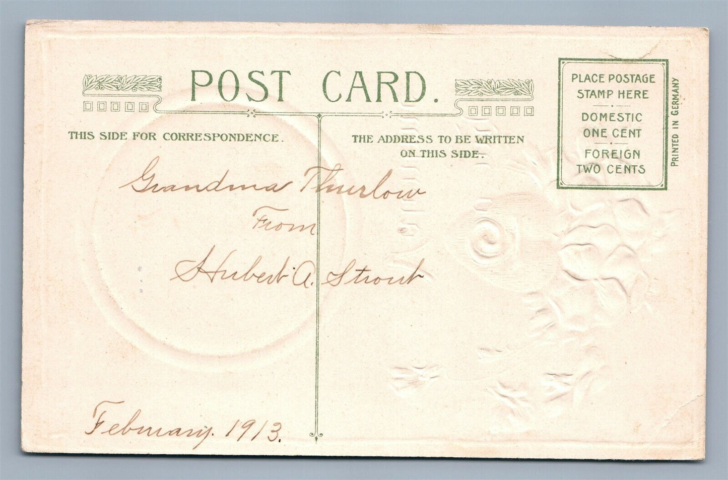 TO MY VALENTINE 1911 EMBOSSED SAMUEL SCHMUCKER ANTIQUE POSTCARD by JOHN WINSCH