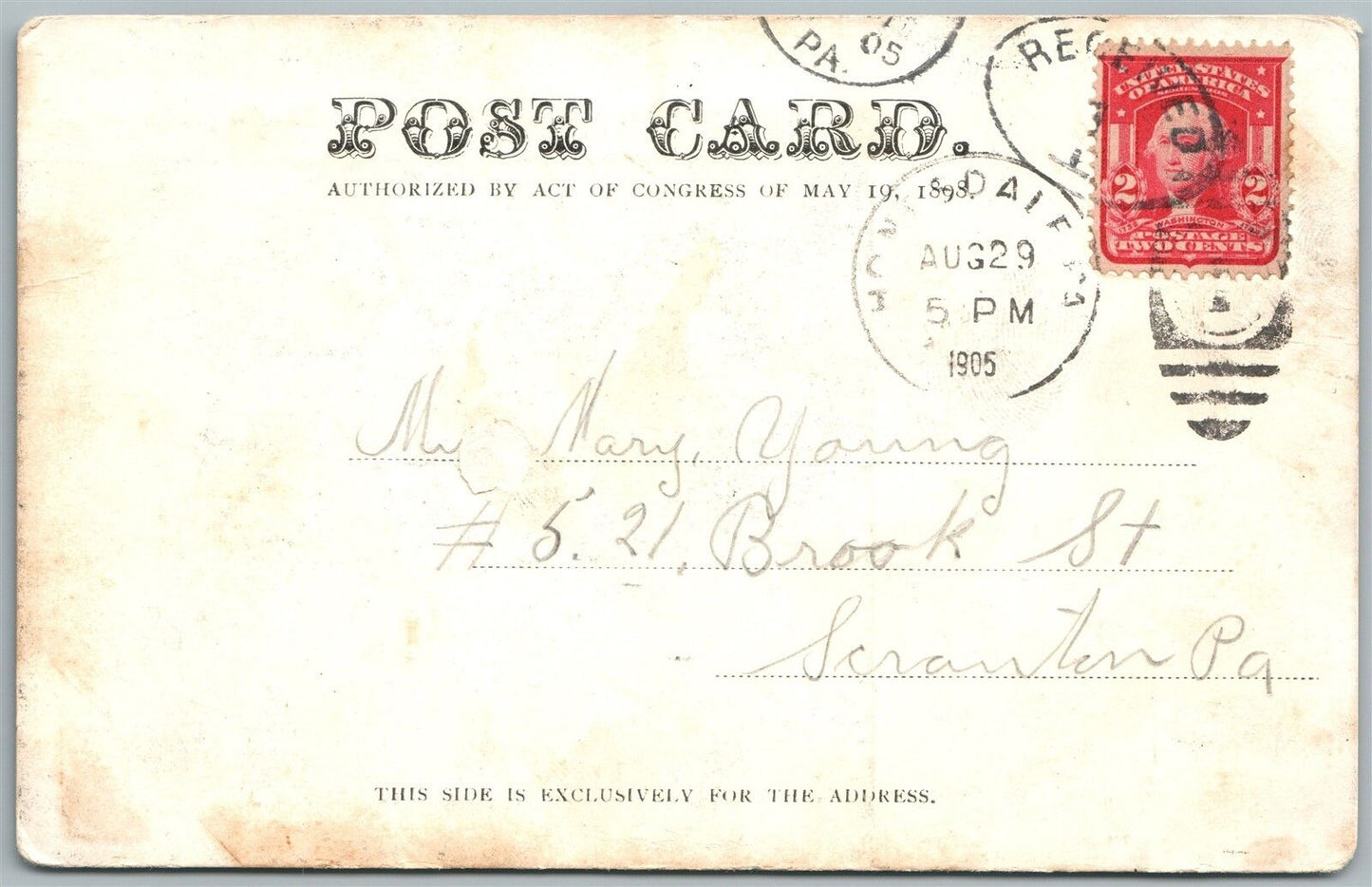 HONESDALE PA ST.JOHN'S GERMAN LUTHERAN CHURCH UNDIVIDED 1905 ANTIQUE POSTCARD